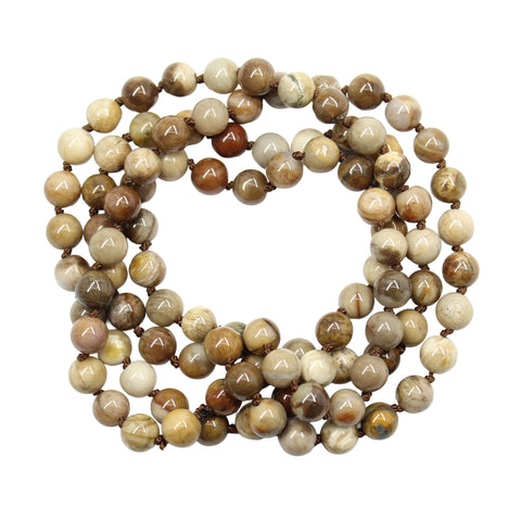 Petrified Wood Bead Necklace: Hand-Knotted Silk, 30" Endless Strand