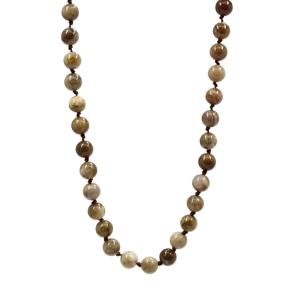 
                      
                        Petrified Wood Bead Necklace: Hand-Knotted Silk, 30" Endless Strand
                      
                    