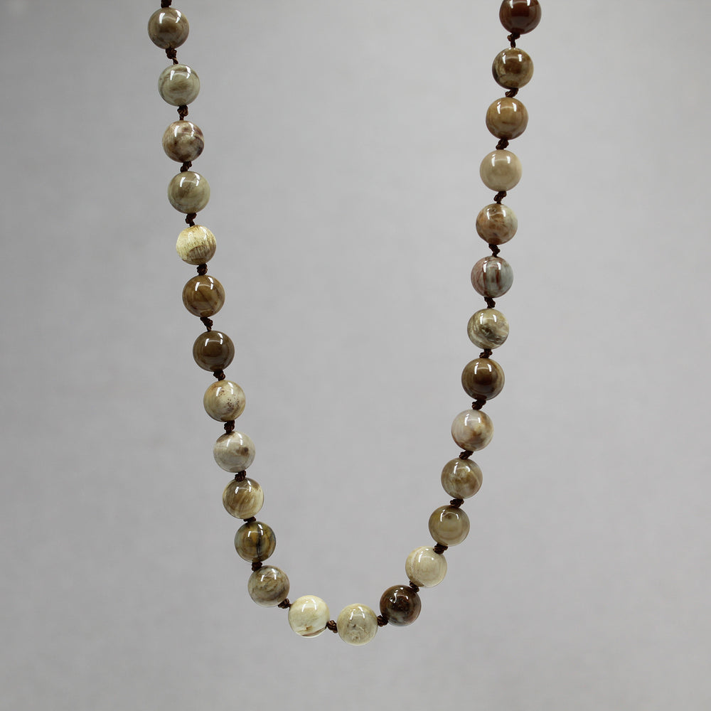 
                      
                        Petrified Wood Bead Necklace: Hand-Knotted Silk, 30" Endless Strand
                      
                    