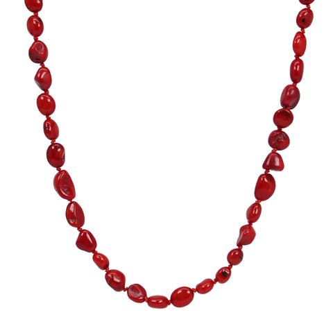 Hand Knotted Red Coral Bead Necklace