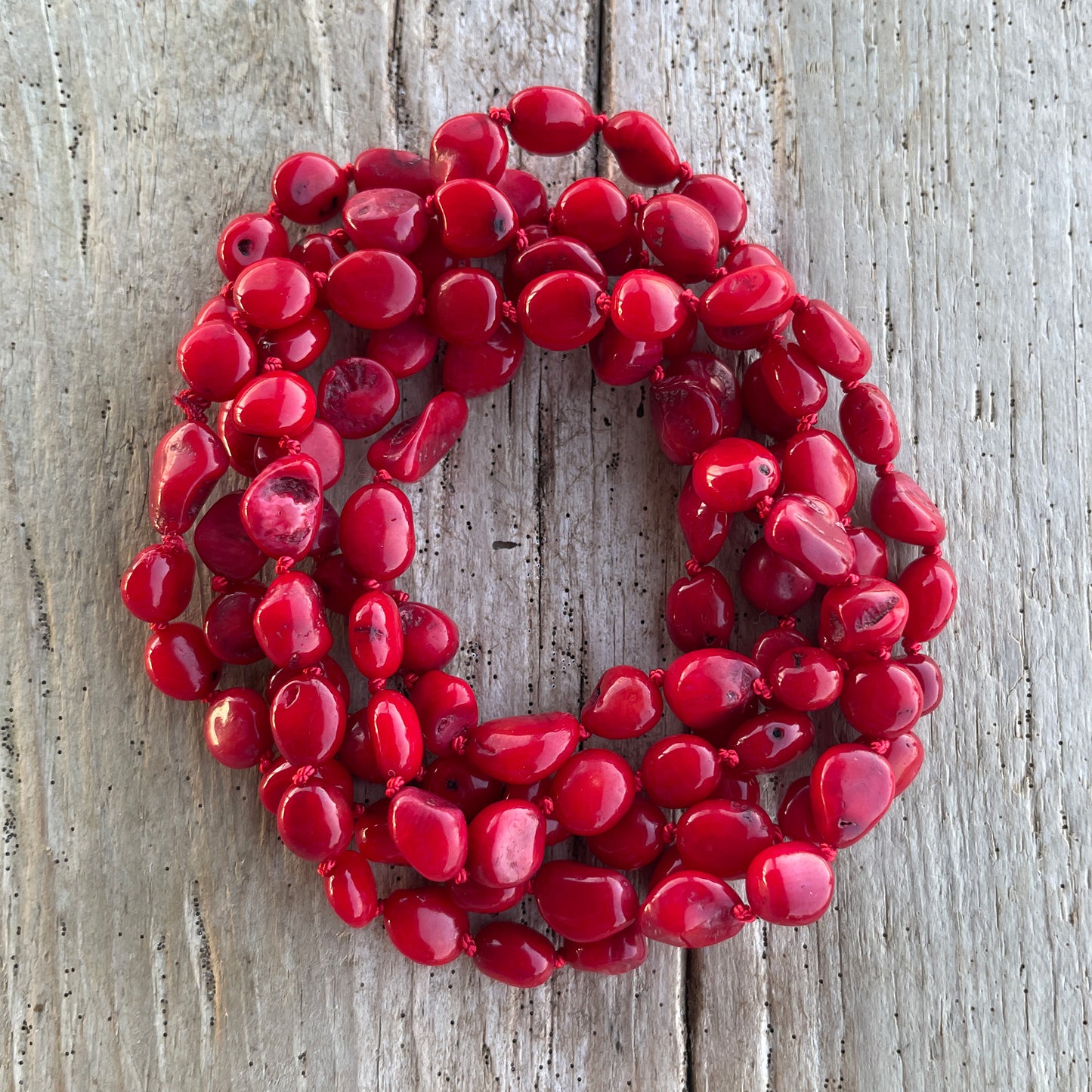 Hand Knotted Red Coral Bead Necklace
