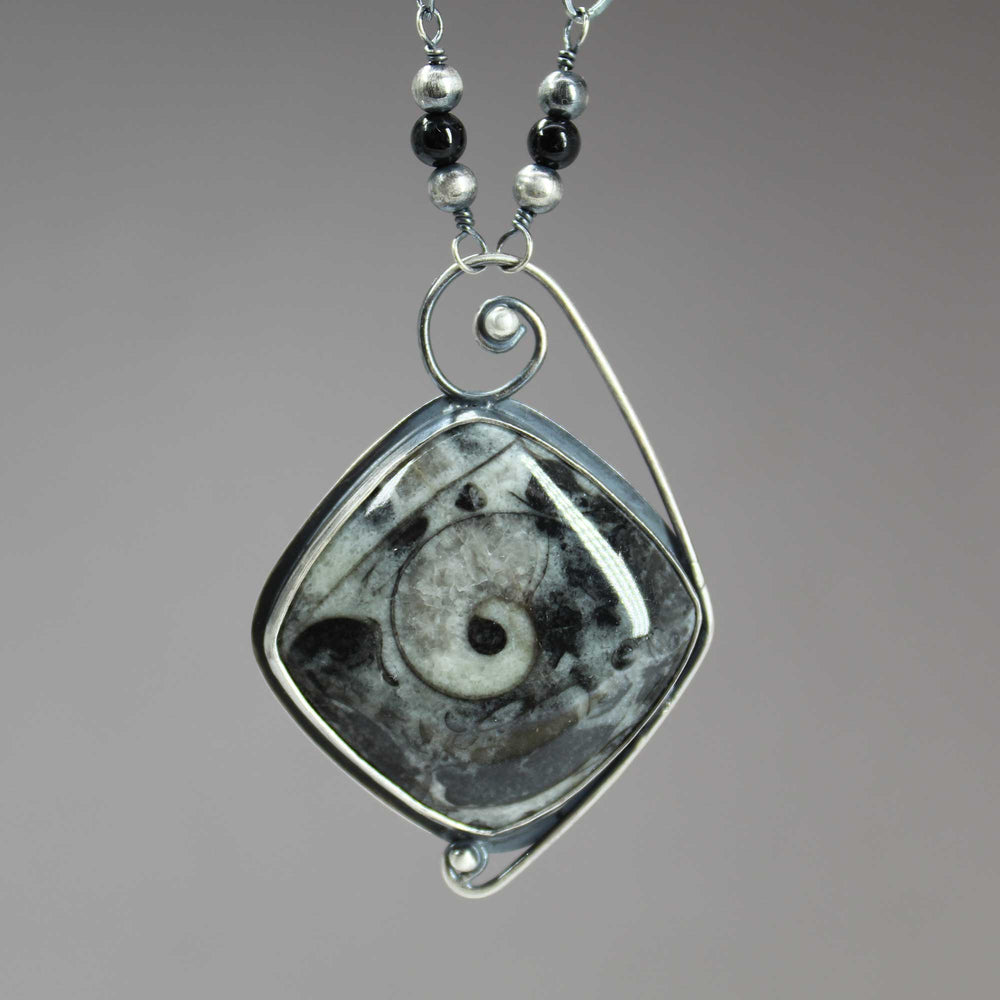 
                      
                        Picasso Ammonite Fossil Necklace in Sterling Silver with Secret Message
                      
                    