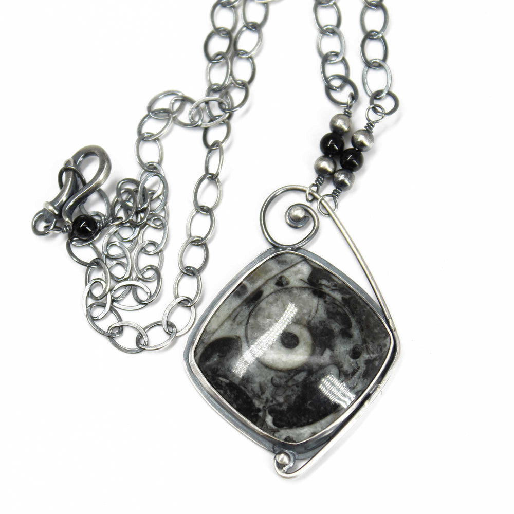 
                      
                        Picasso Ammonite Fossil Necklace in Sterling Silver with Secret Message
                      
                    