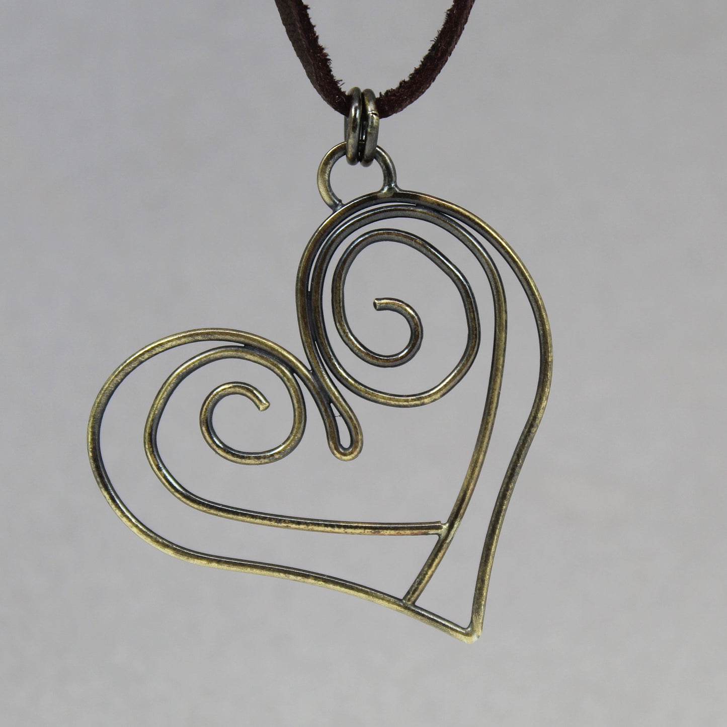 Handmade Brass Heart Necklace on Brown Deerskin Leather