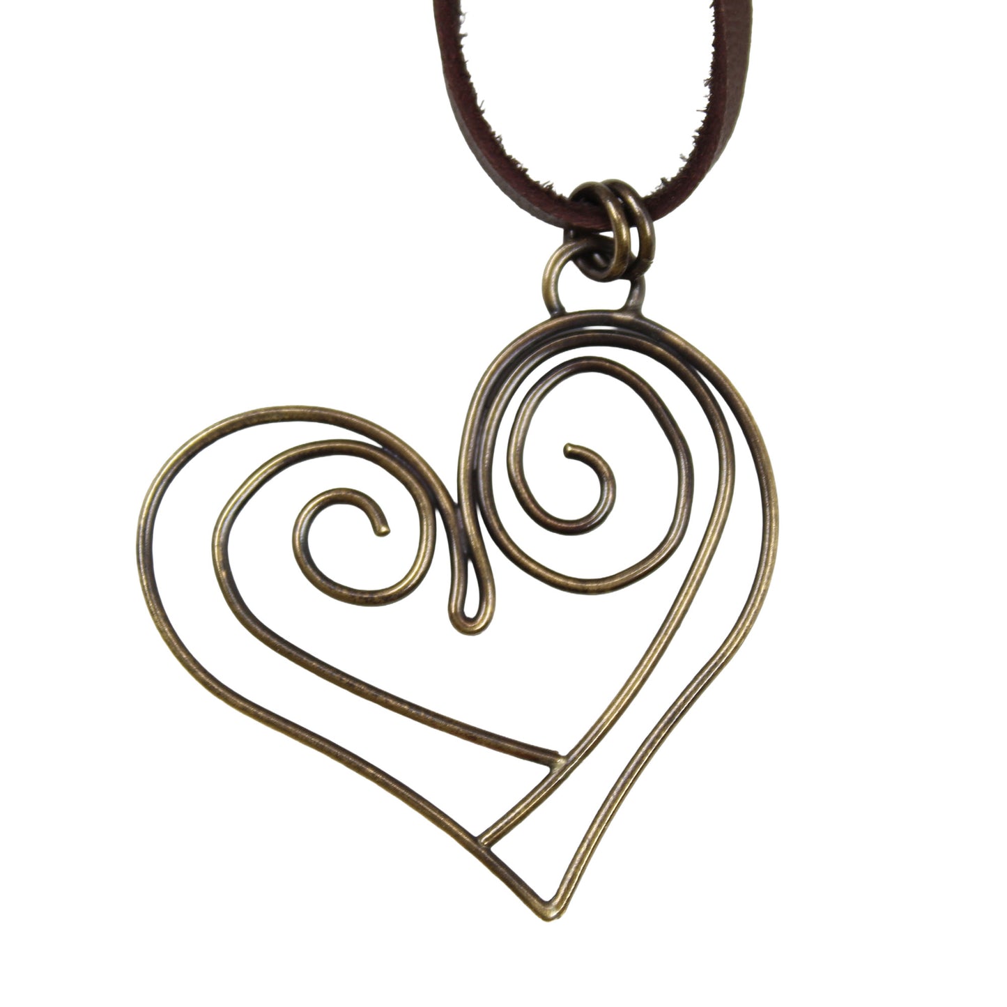Handmade Brass Heart Necklace on Brown Deerskin Leather
