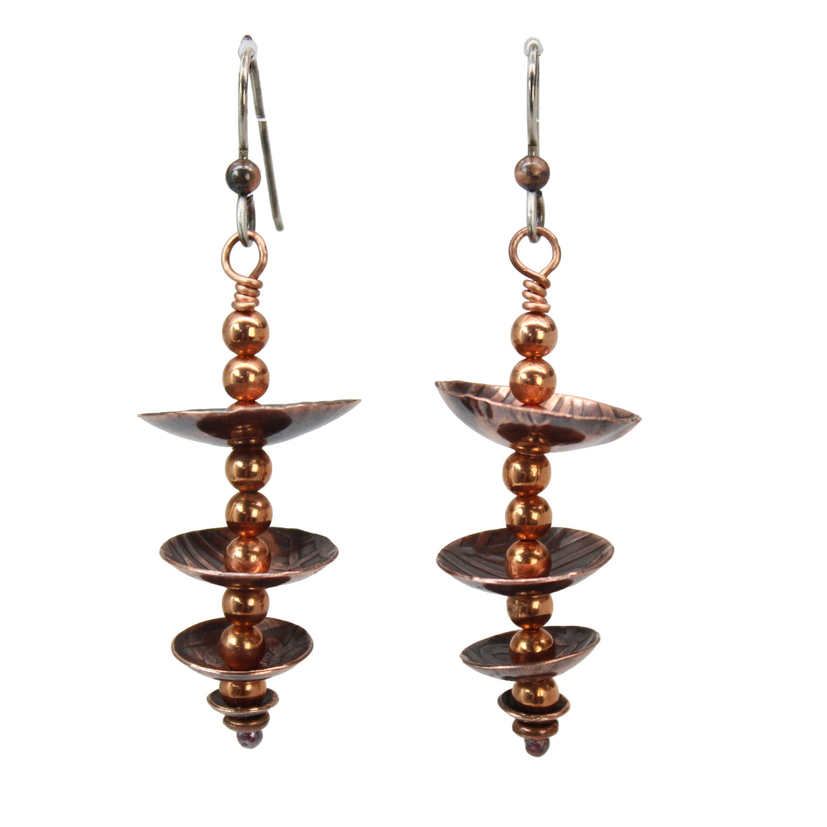 Handmade Copper Dangle Earrings With Sterling Silver Ear Wires
