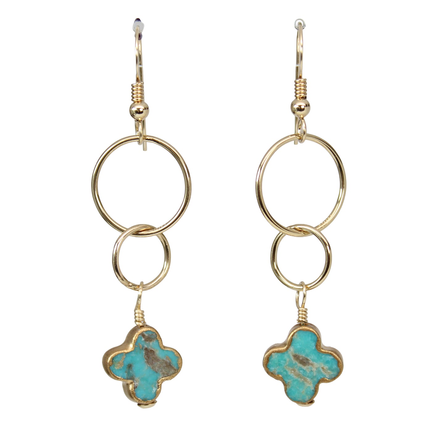 Handmade Yellow Gold and Turquoise Dangle Earrings