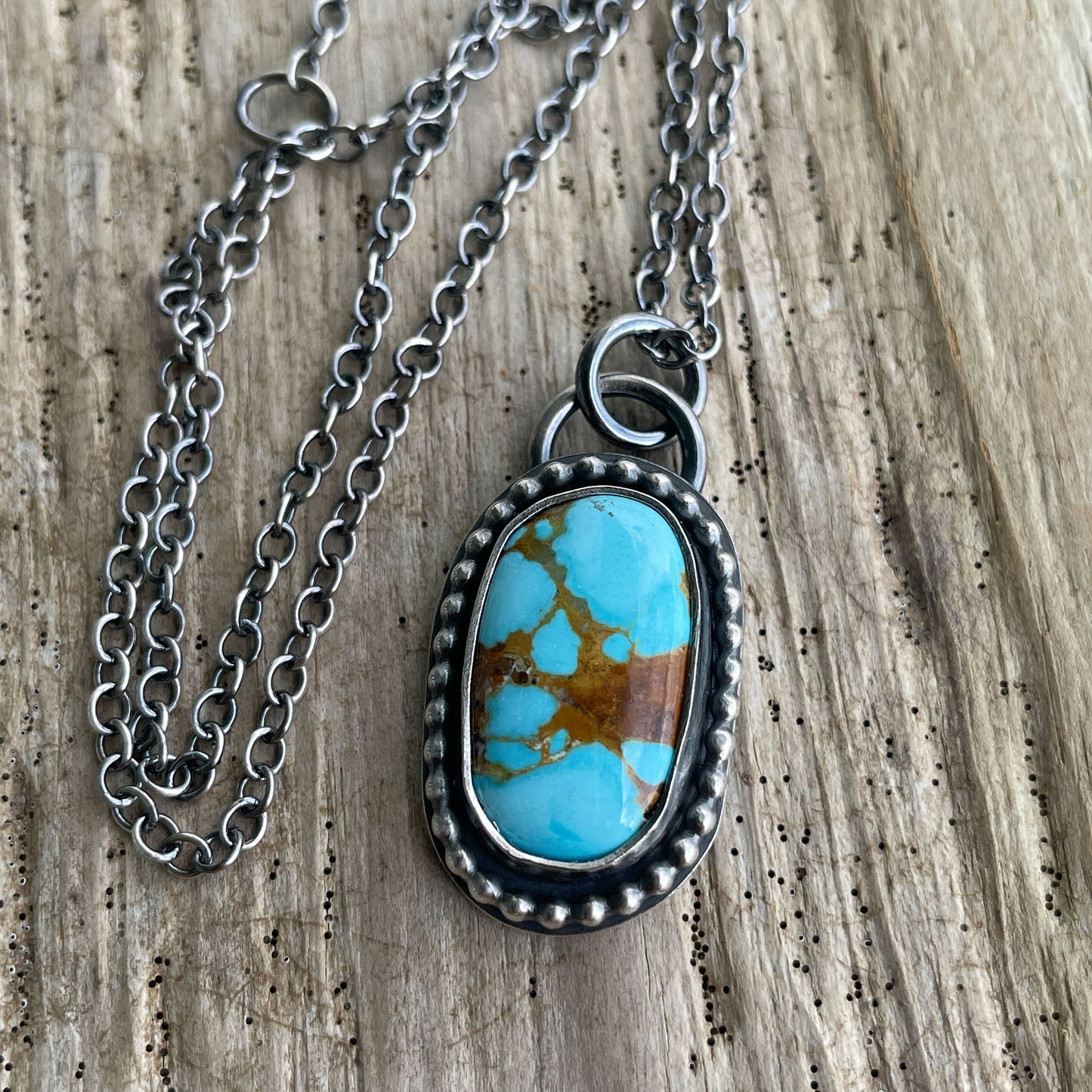 Handmade Royston Turquoise Necklace in Sterling Silver 17 Inch Adjustable