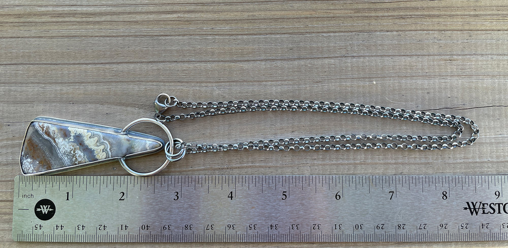 
                      
                        Handmade Sterling Silver Crazy Lace Agate Pendant Necklace 24" Long 3"x1" pendant
                      
                    