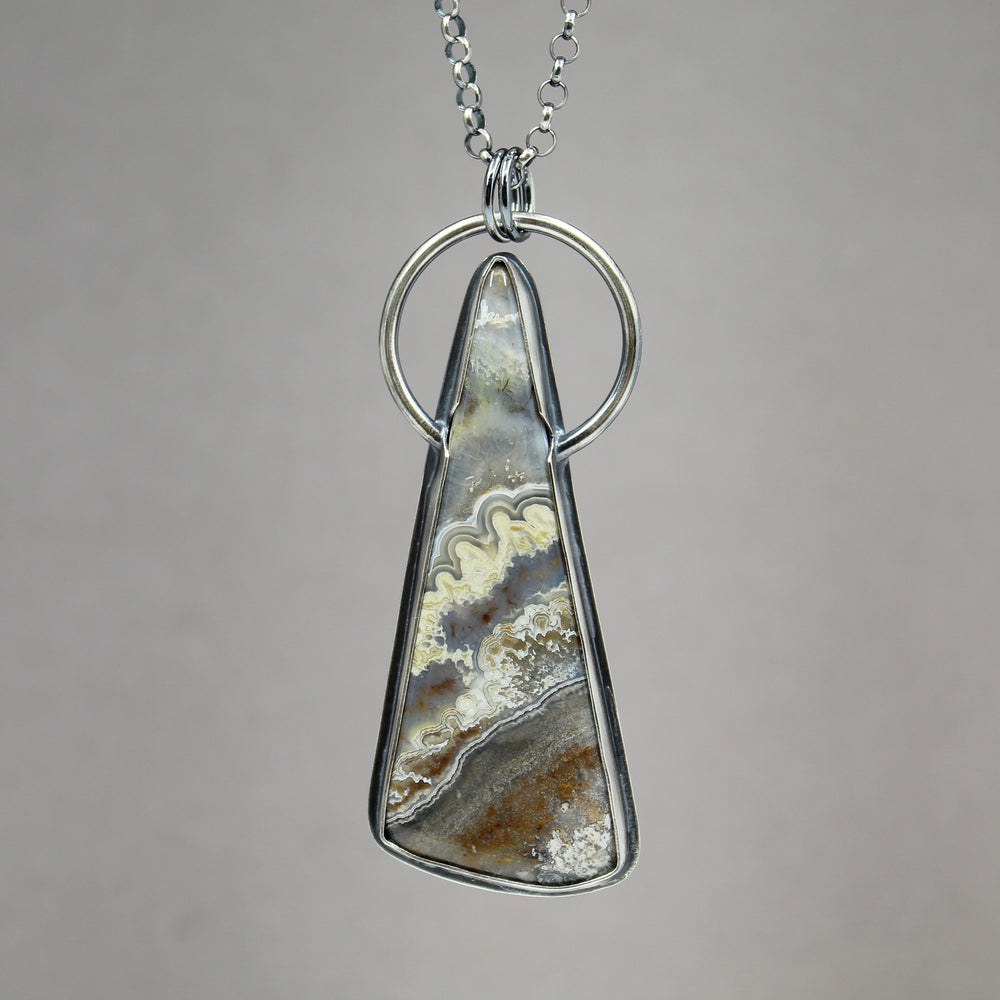Handmade Sterling Silver Crazy Lace Agate Pendant Necklace

