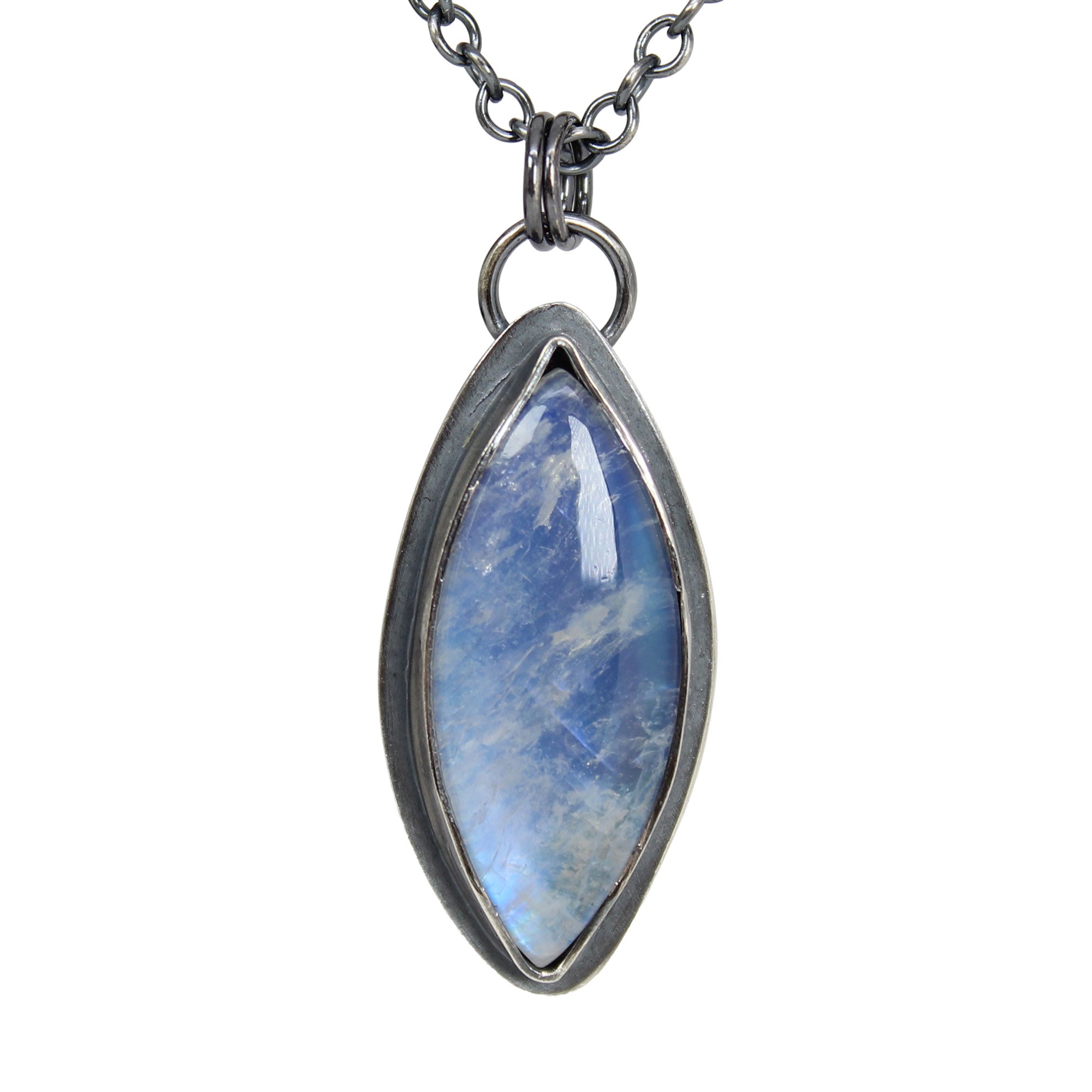 Handmade Marquise Moonstone Necklace in Oxidized Sterling Silver