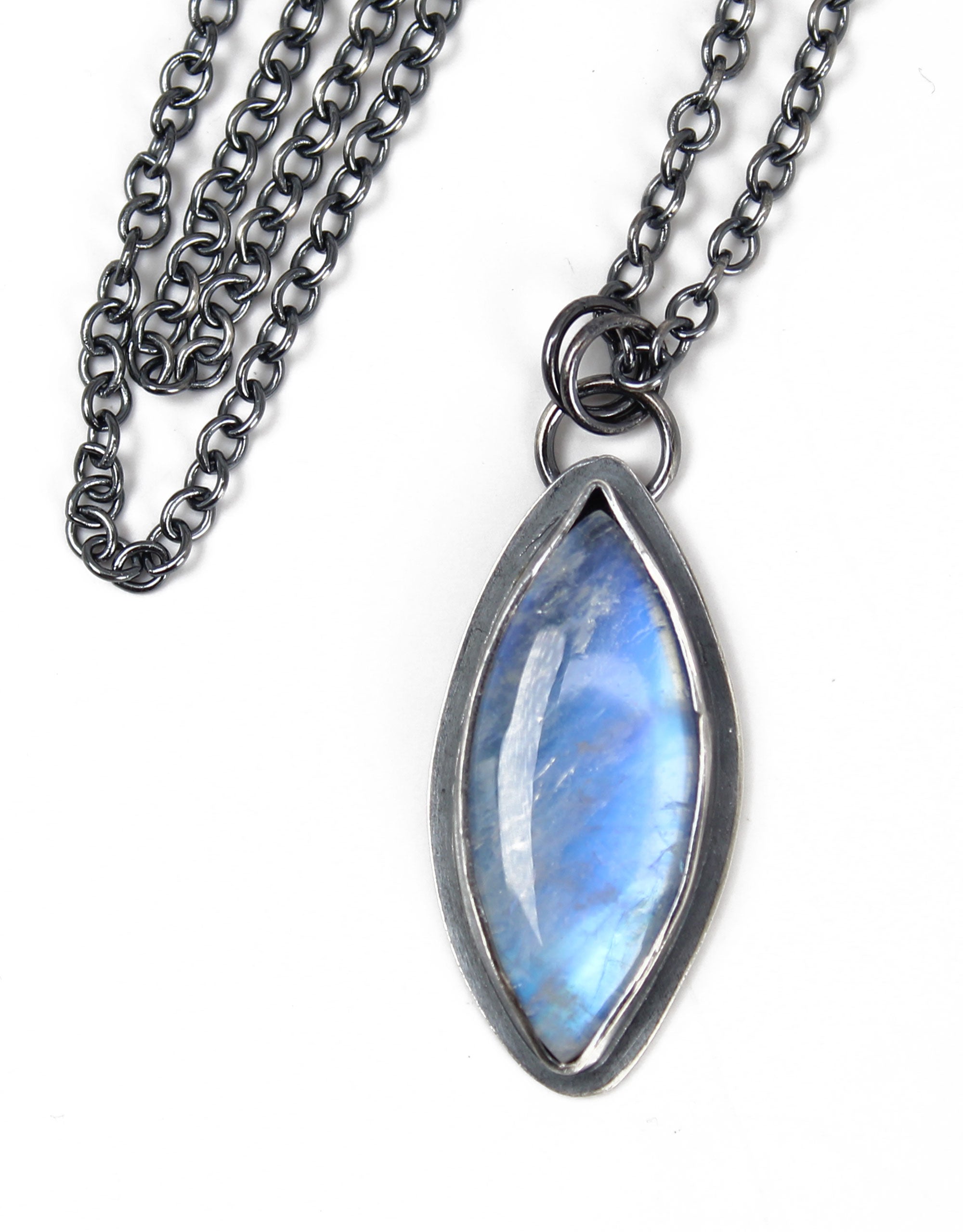 Handmade Marquise Moonstone Necklace in Oxidized Sterling Silver