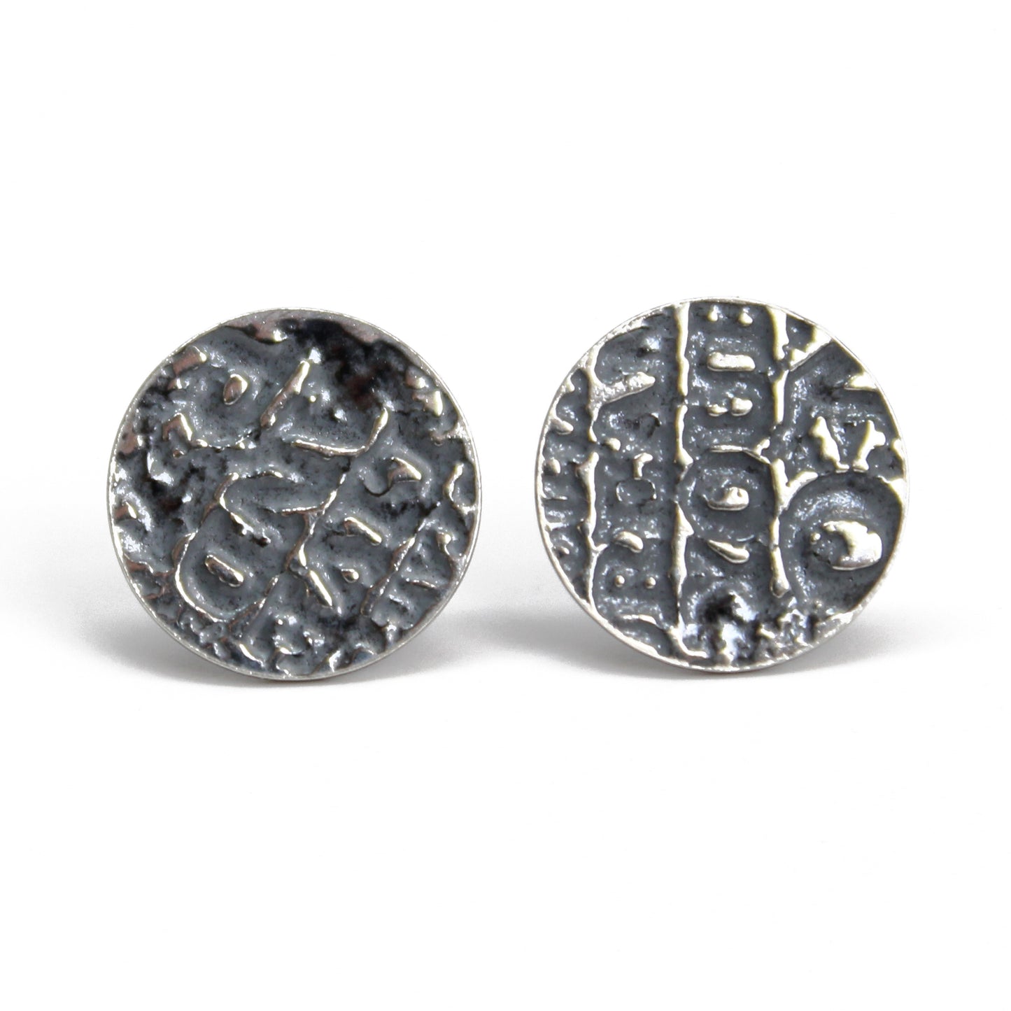 Rustic Etched Sterling Silver Round Flat Earrings 9mm