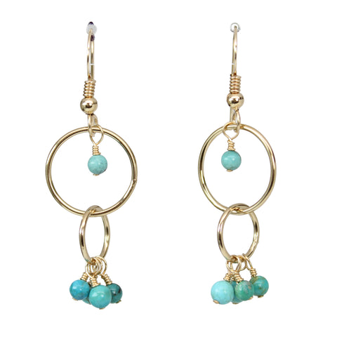 Genuine Arizona Turquoise & 14k Gold Fill Double Hoop Earrings