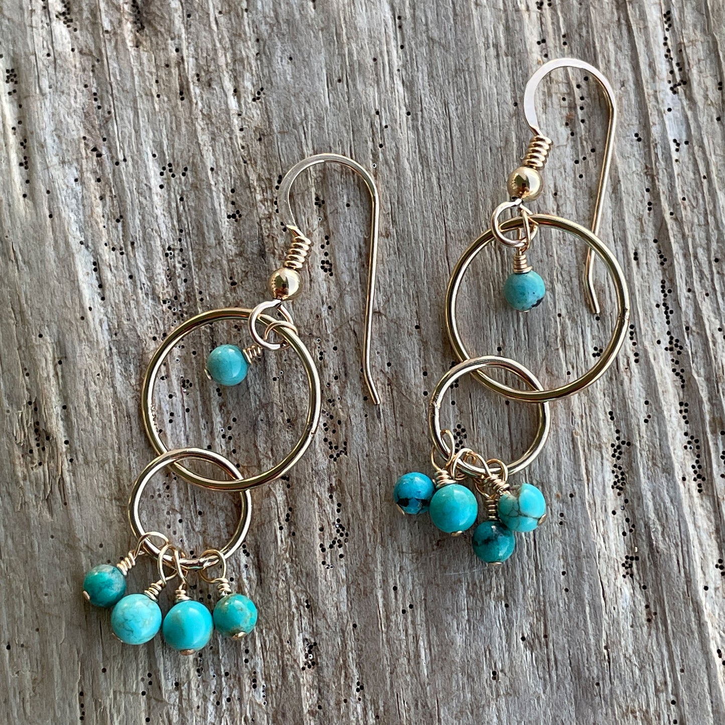 Genuine Arizona Turquoise & 14k Gold Fill Double Hoop Earrings