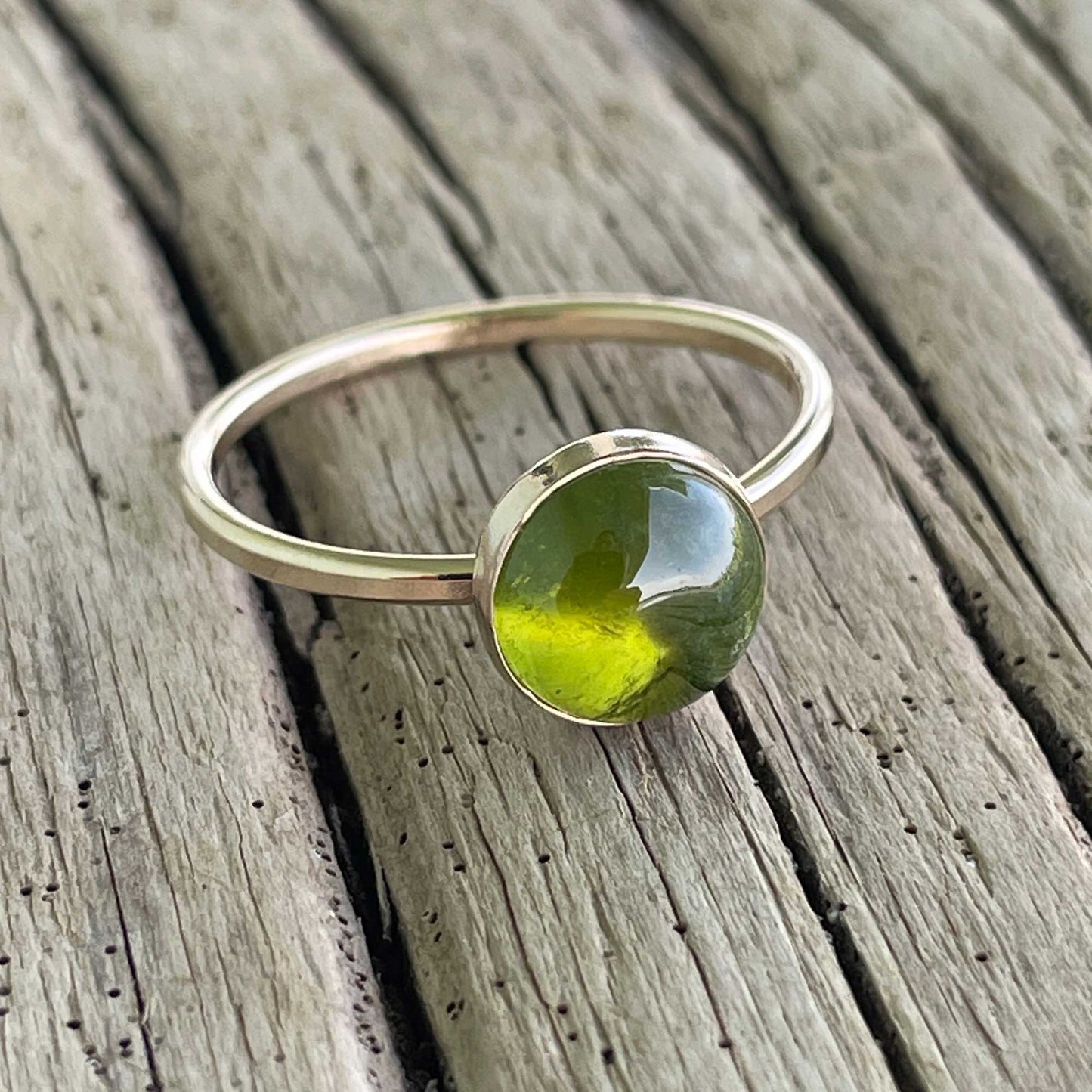 8mm Vesuvianite Ring in Yellow Gold FIll, Size 8 US Green Idocrase Gemstone Ring