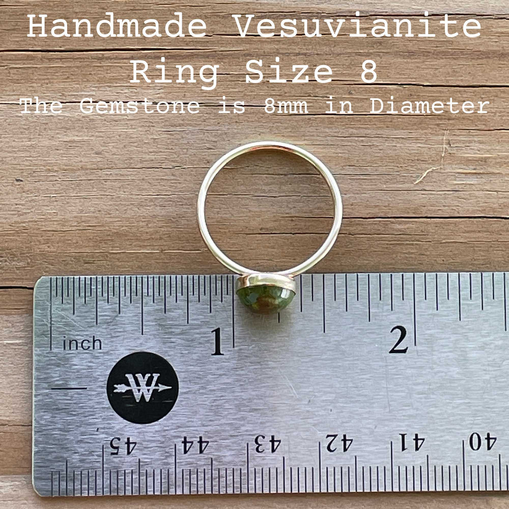 
                      
                        8mm Vesuvianite Ring in Yellow Gold FIll, Size 8 US Green Idocrase Gemstone Ring
                      
                    
