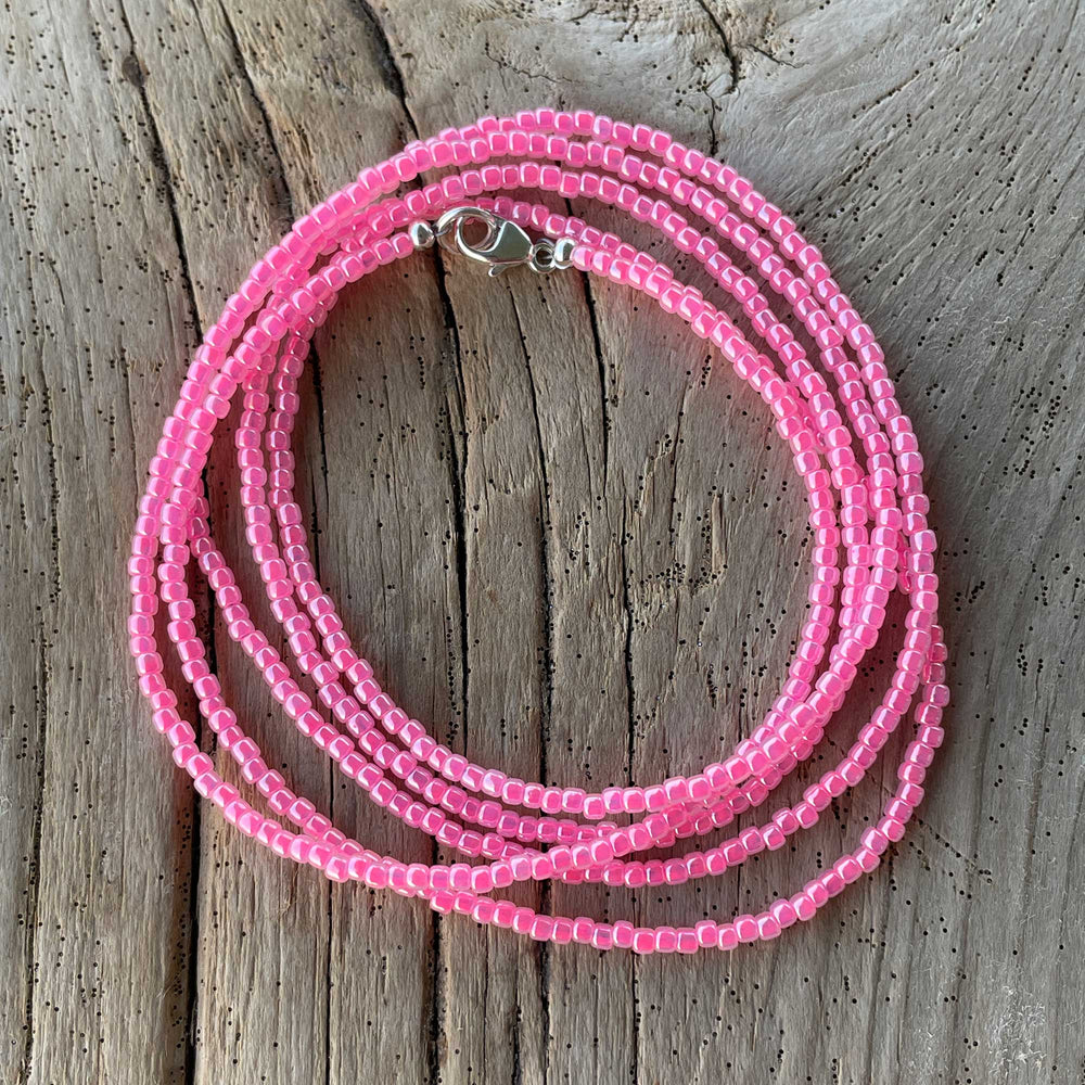 
                      
                        Hot Pink Seed Bead Necklace, Thin 1.5mm Single Strand Beaded Necklace
                      
                    