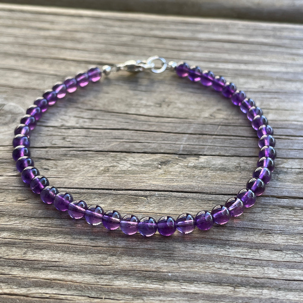 
                      
                        Amethyst Bead Bracelet, Small 4mm Purple Beaded Bracelet
                      
                    