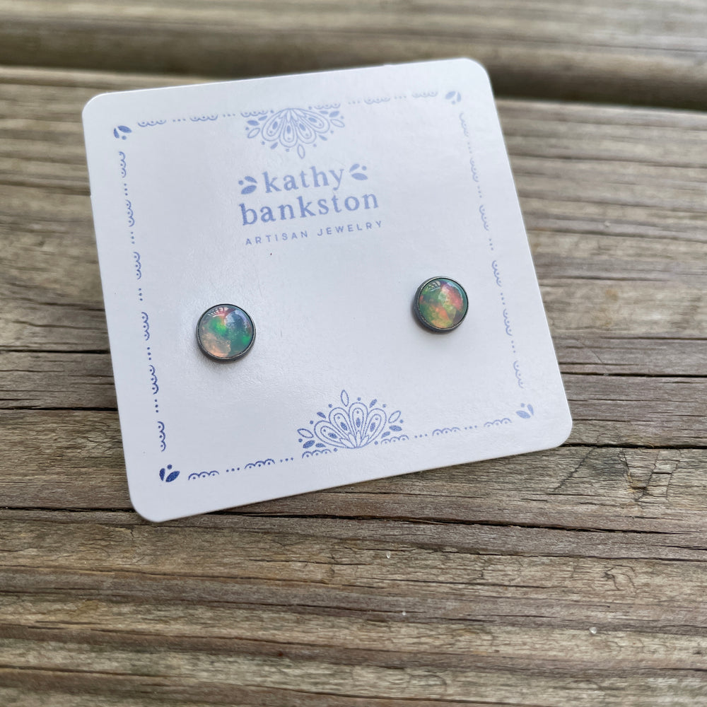 
                      
                        6mm Genuine Ethiopian Opal Stud Earrings in Oxidized Sterling Silver
                      
                    