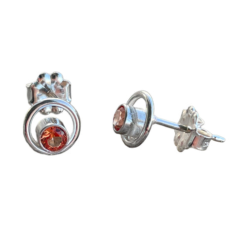 Tiny Padparadscha Colored 3mm Stud Earrings in Sterling Silver