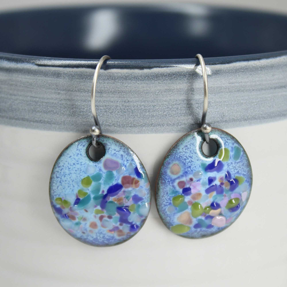 Multi Color Blue Purple Green Glass Enamel Earrings