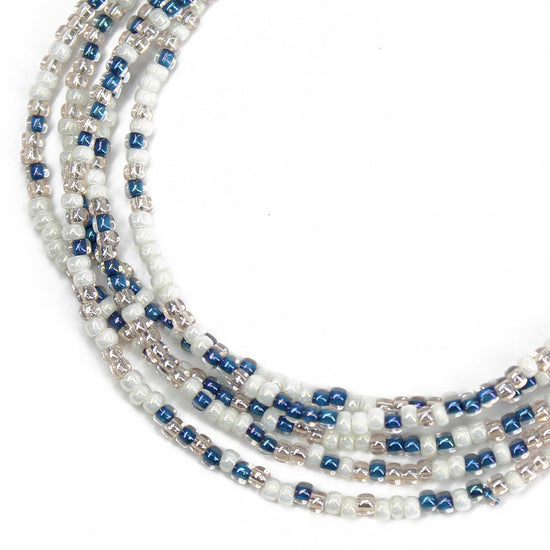 Blue and White Pearl Color Seed Bead Necklace
