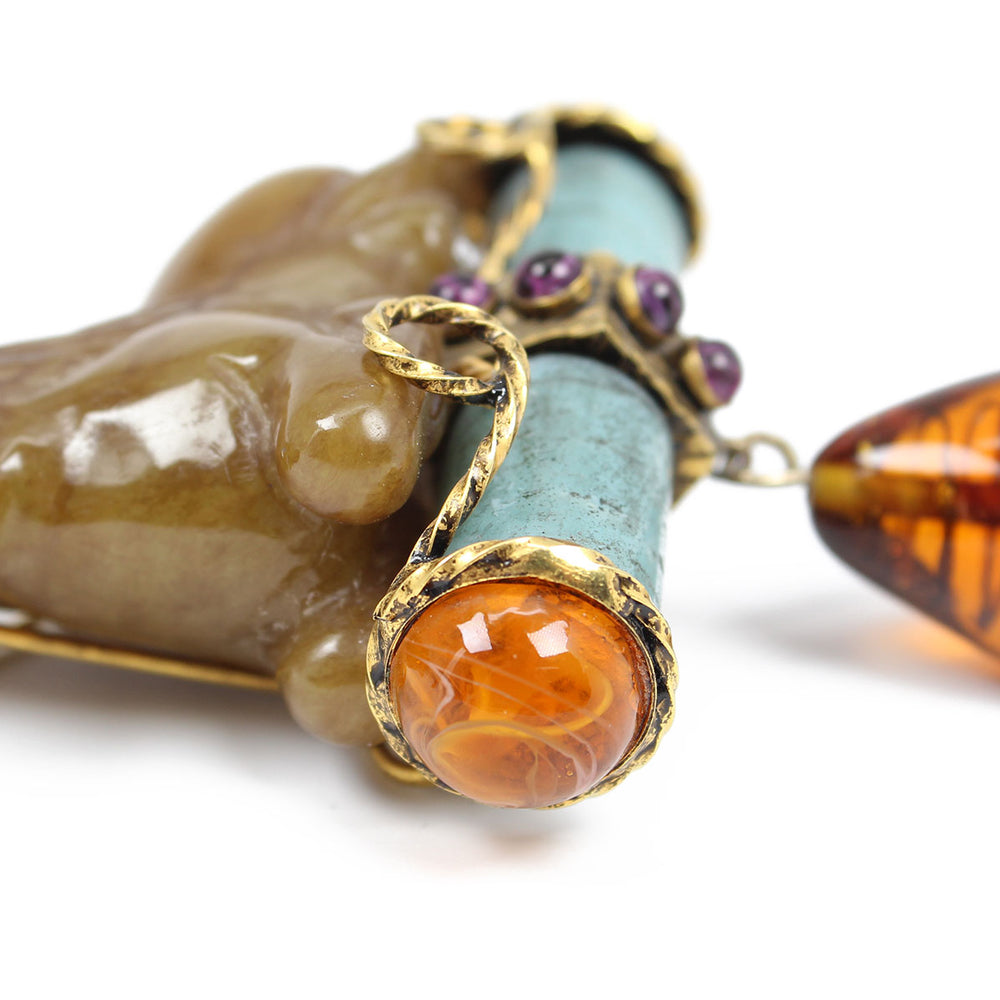 
                      
                        Iradj Moini Carved Stone Horse Brooch with Amber Dangle
                      
                    