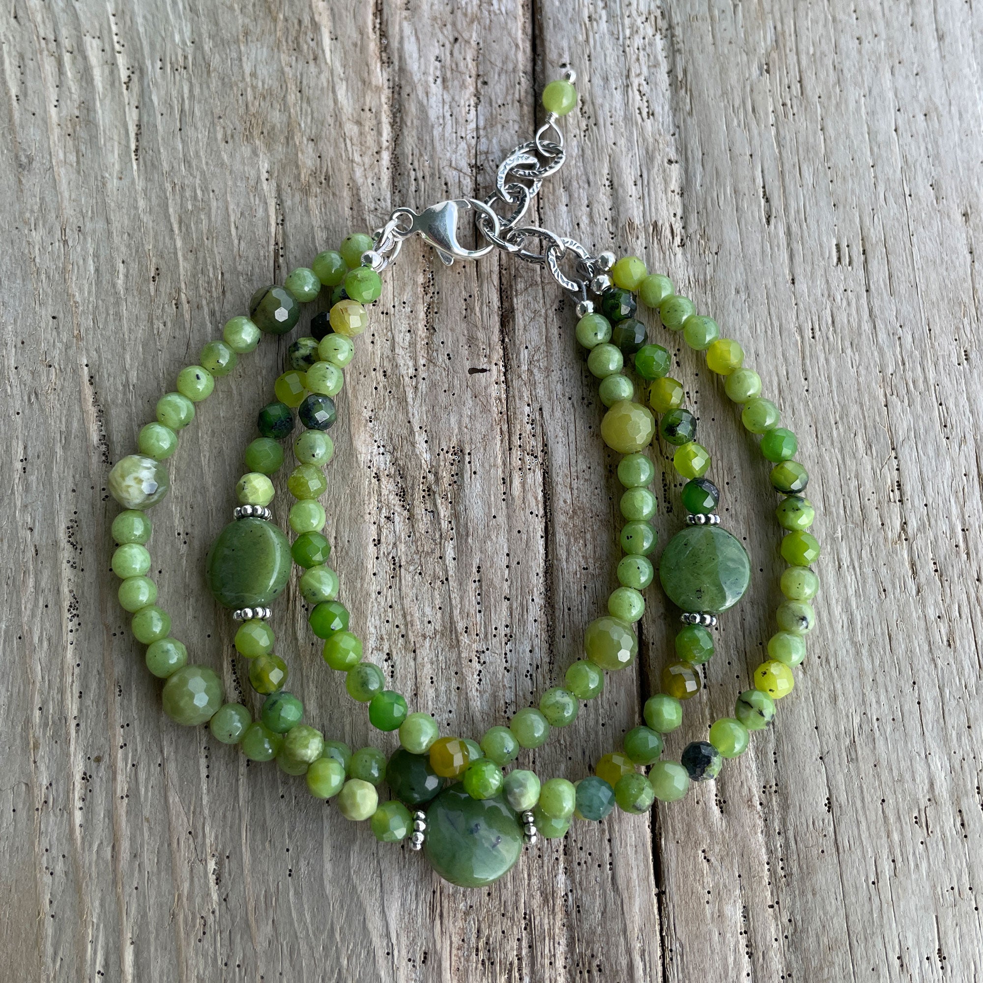 Jade and Chrysoprase Triple Strand Bracelet – Kathy Bankston