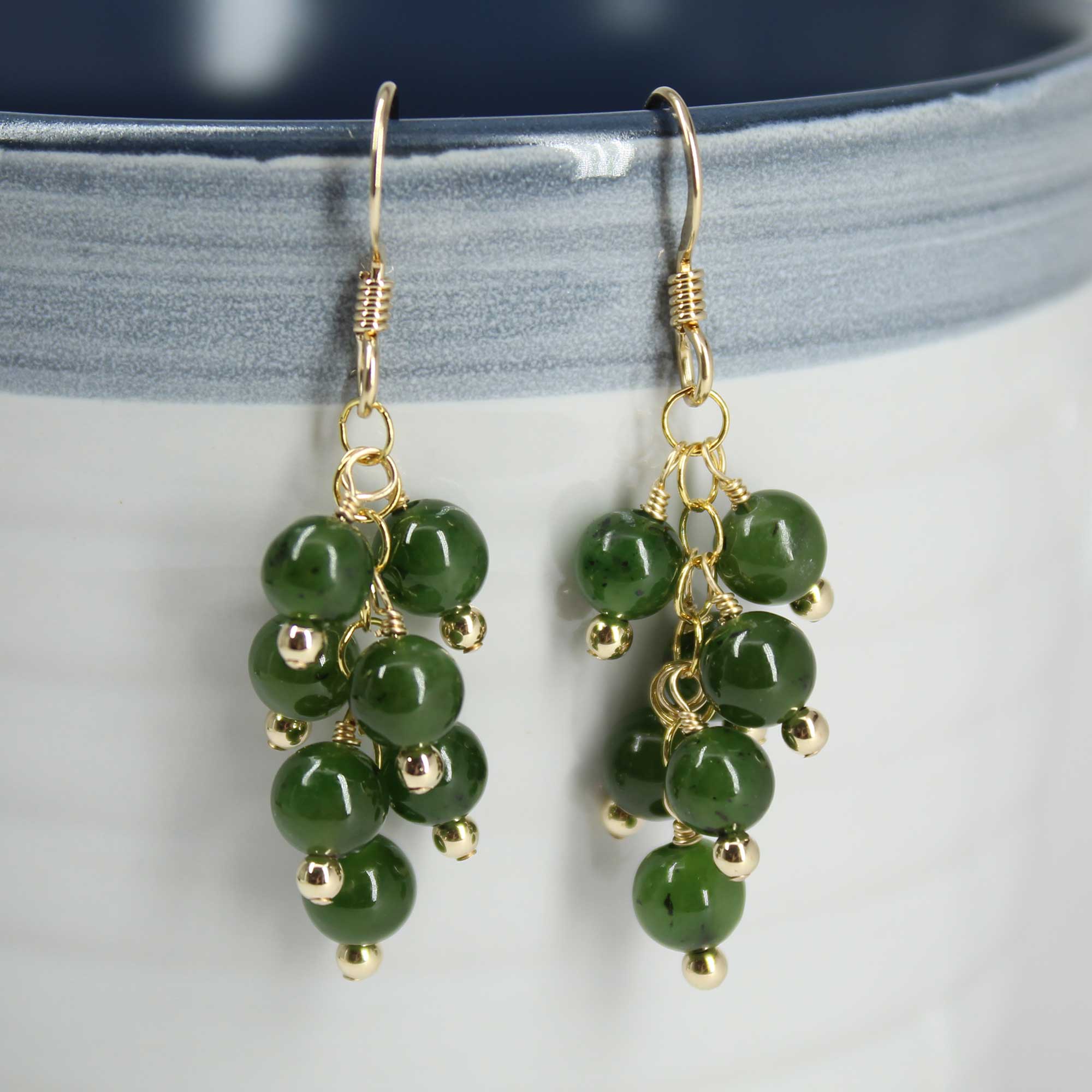 Green jade gemstone gold dangle retailer earrings