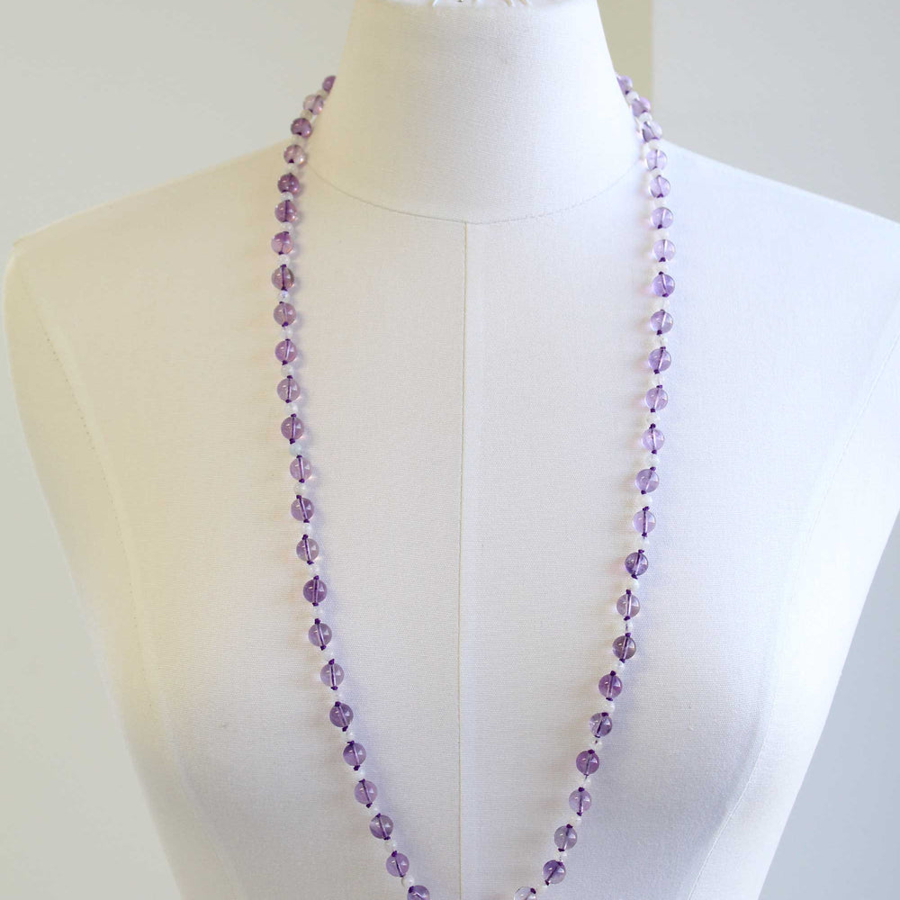 
                      
                        Hand Knotted Amethyst and Moonstone Bead Necklace, 35 Inch Long
                      
                    