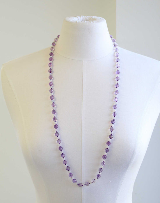 Load image into Gallery viewer, Hand Knotted Amethyst and Moonstone Bead Necklace, 35 Inch Long
