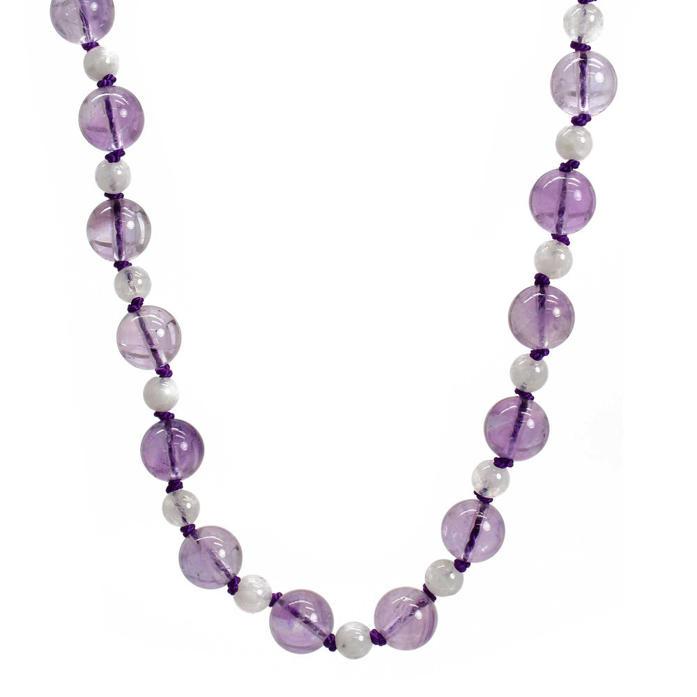 
                      
                        Hand Knotted Amethyst and Moonstone Bead Necklace, 35 Inch Long
                      
                    