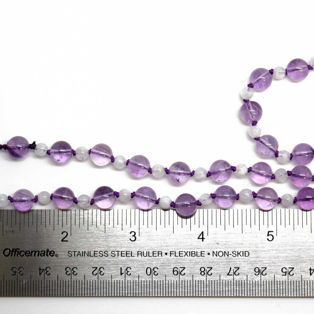 
                      
                        Hand Knotted Amethyst and Moonstone Bead Necklace, 35 Inch Long
                      
                    