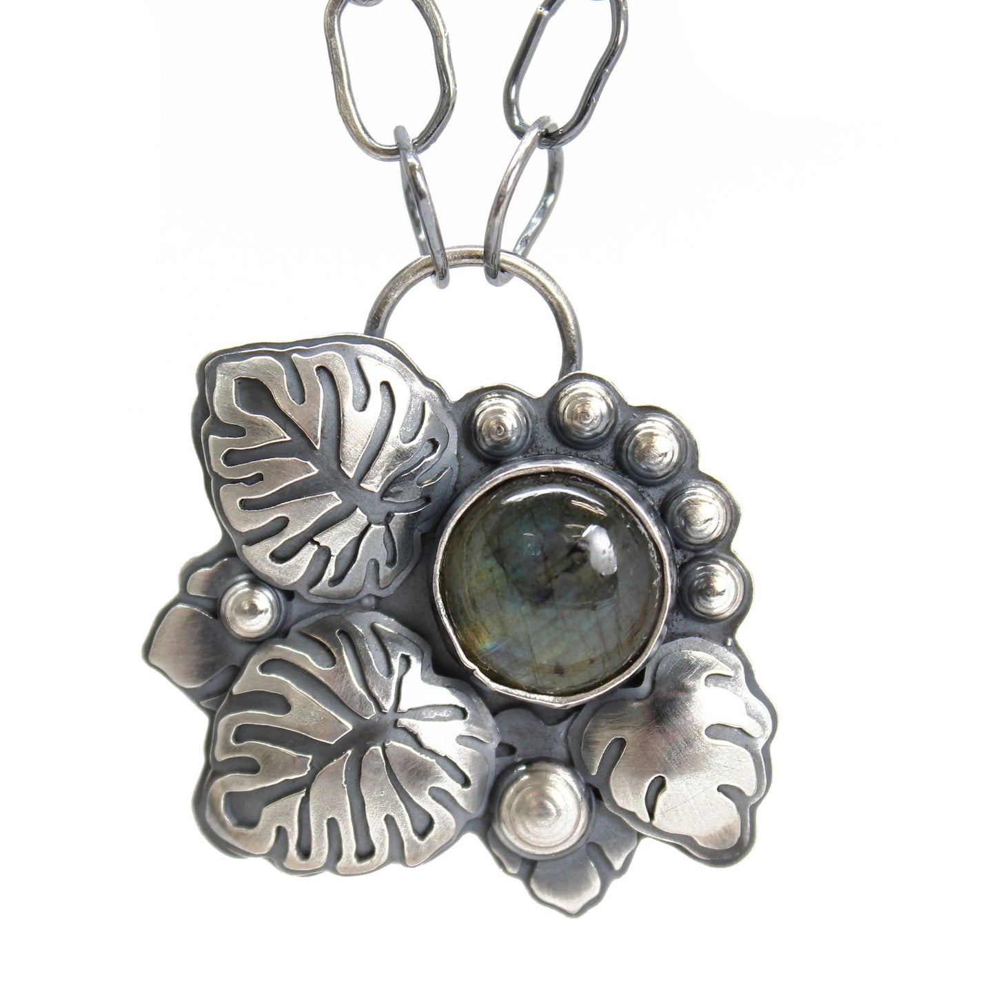 Load image into Gallery viewer, Labradorite Monstera Leaf Necklace in Sterling Silver
