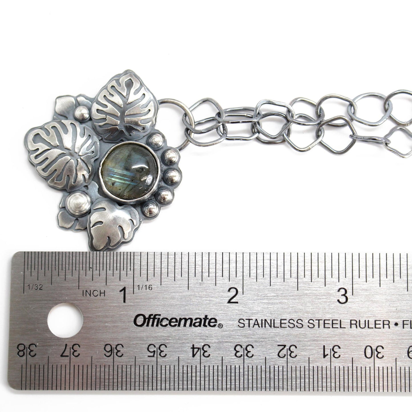 Labradorite Monstera Leaf Necklace in Sterling Silver
