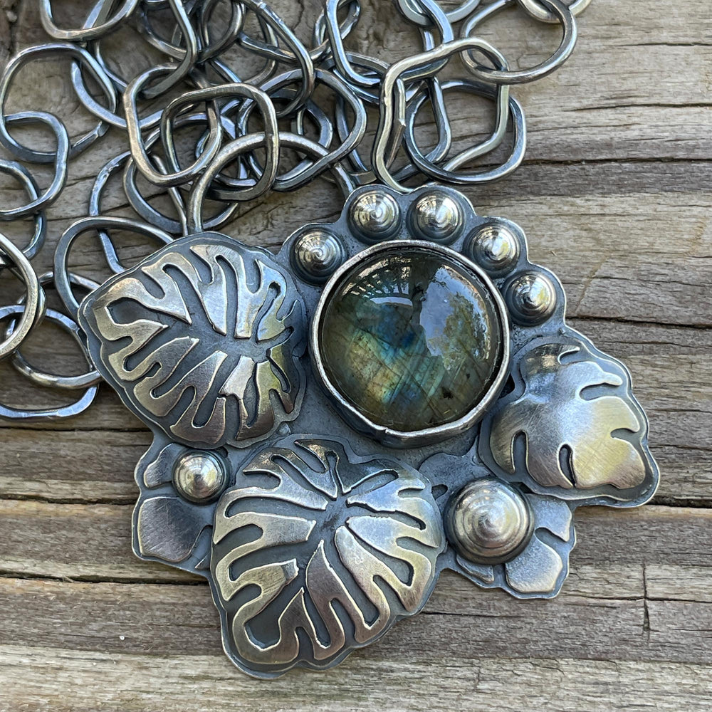 
                      
                        Labradorite Monstera Leaf Necklace in Sterling Silver
                      
                    