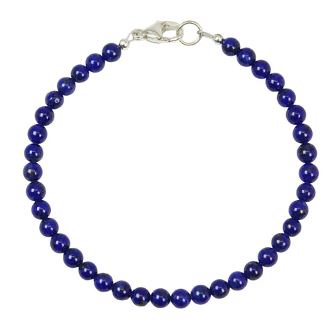Lapis Lazuli Bracelet, 4mm with Sterling Silver or Gold Filled Clasp