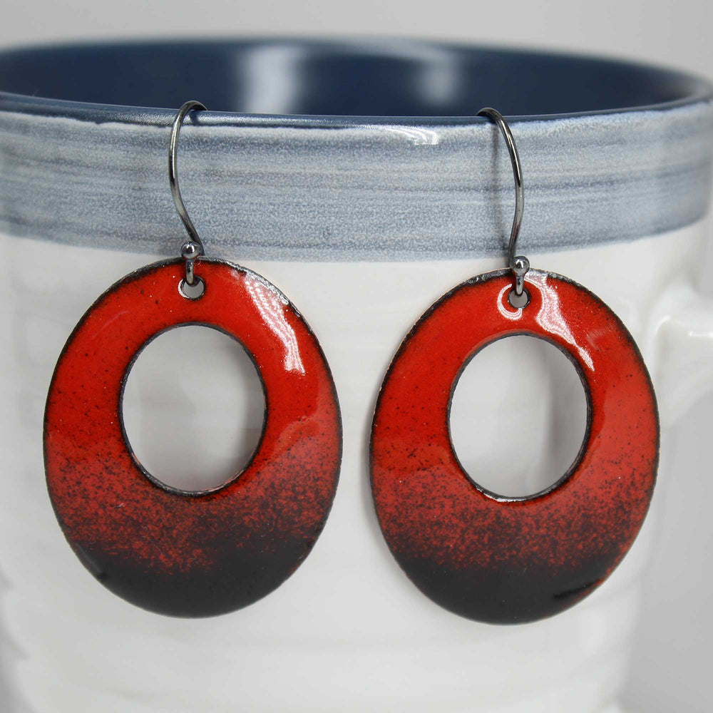 
                      
                        Large Red and Black Enamel Earrings
                      
                    