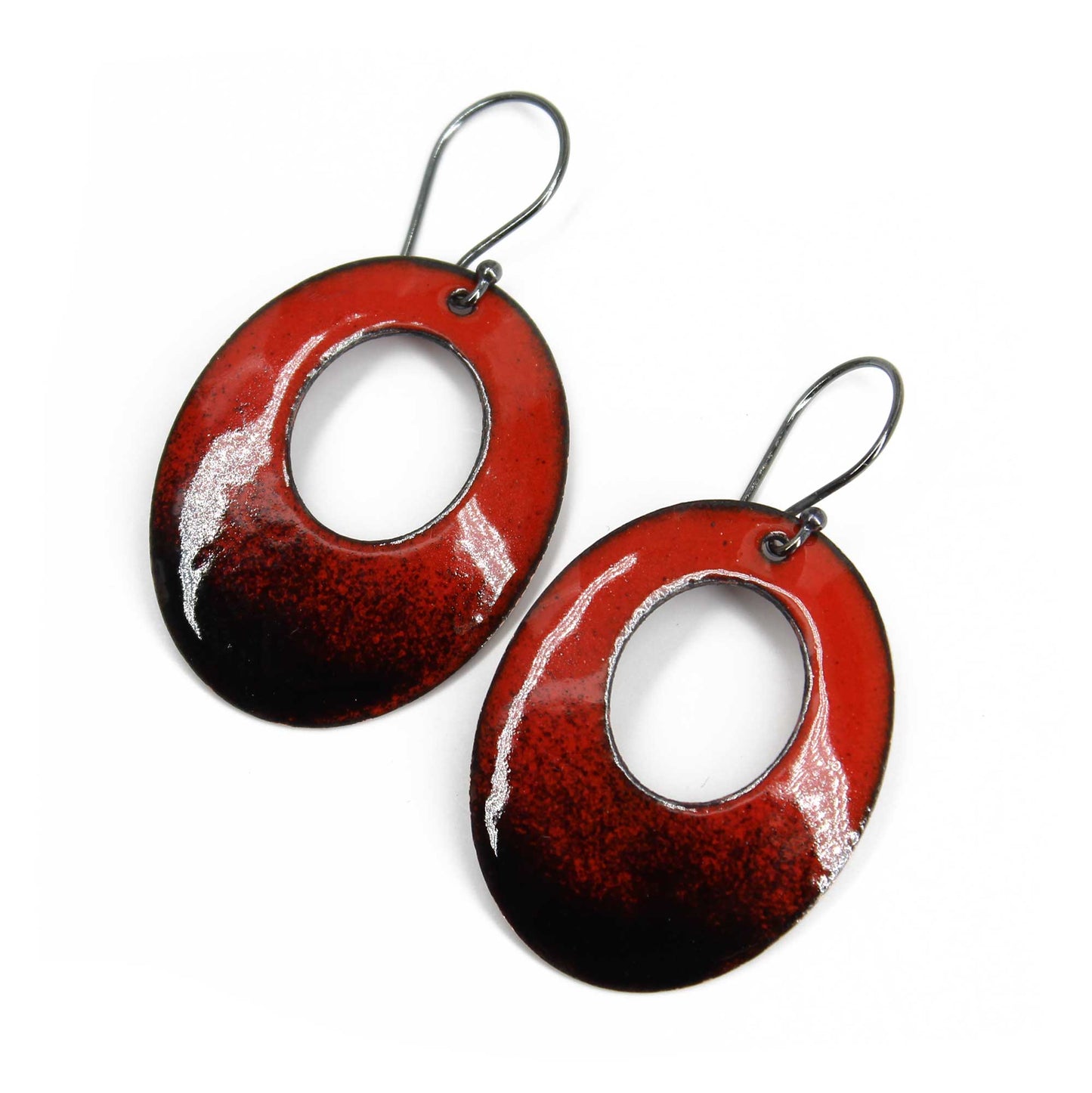 Large Red and Black Enamel Earrings
