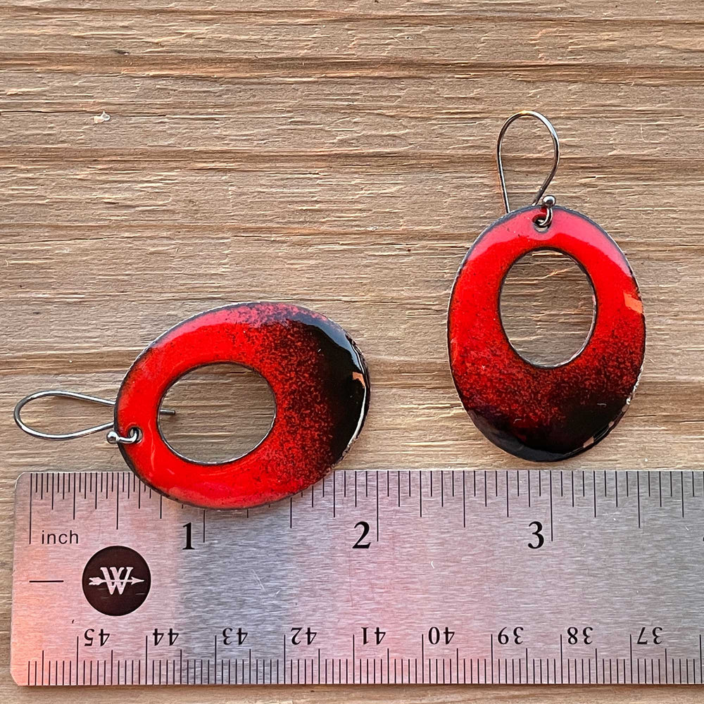 
                      
                        Large Red and Black Enamel Earrings
                      
                    