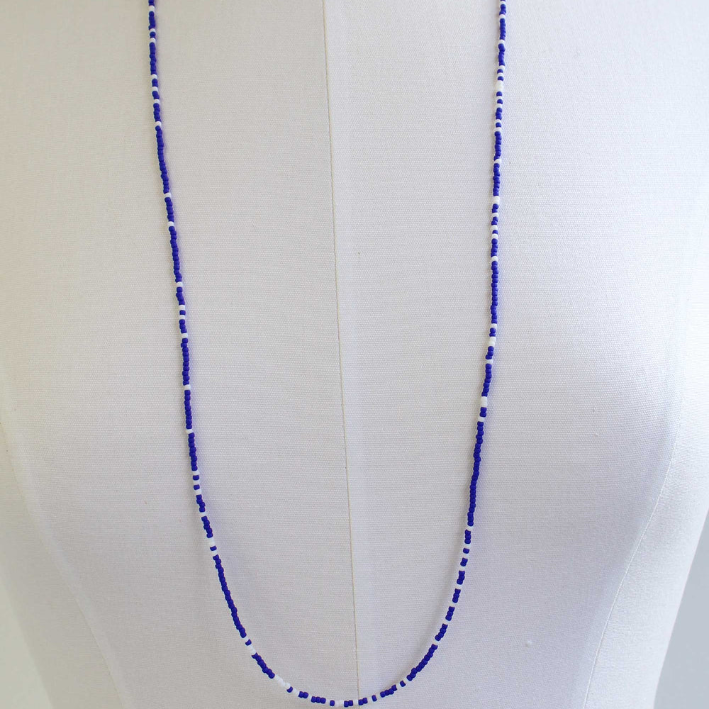 
                      
                        Frosted Navy Blue and White Seed Bead Necklace
                      
                    