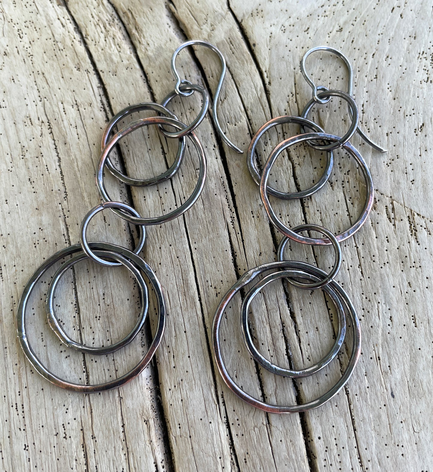 Long Copper Hoop Earrings with Sterling Silver Ear Wires