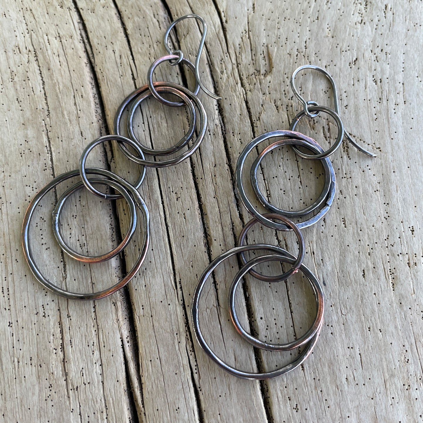 Long Copper Hoop Earrings with Sterling Silver Ear Wires