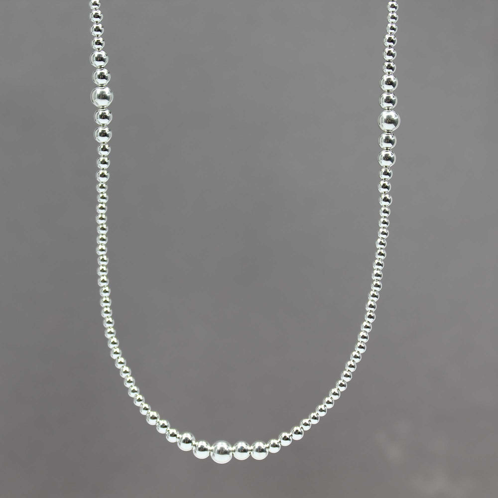 Sterling Silver Bead Necklace 34" Long Graduated Strand