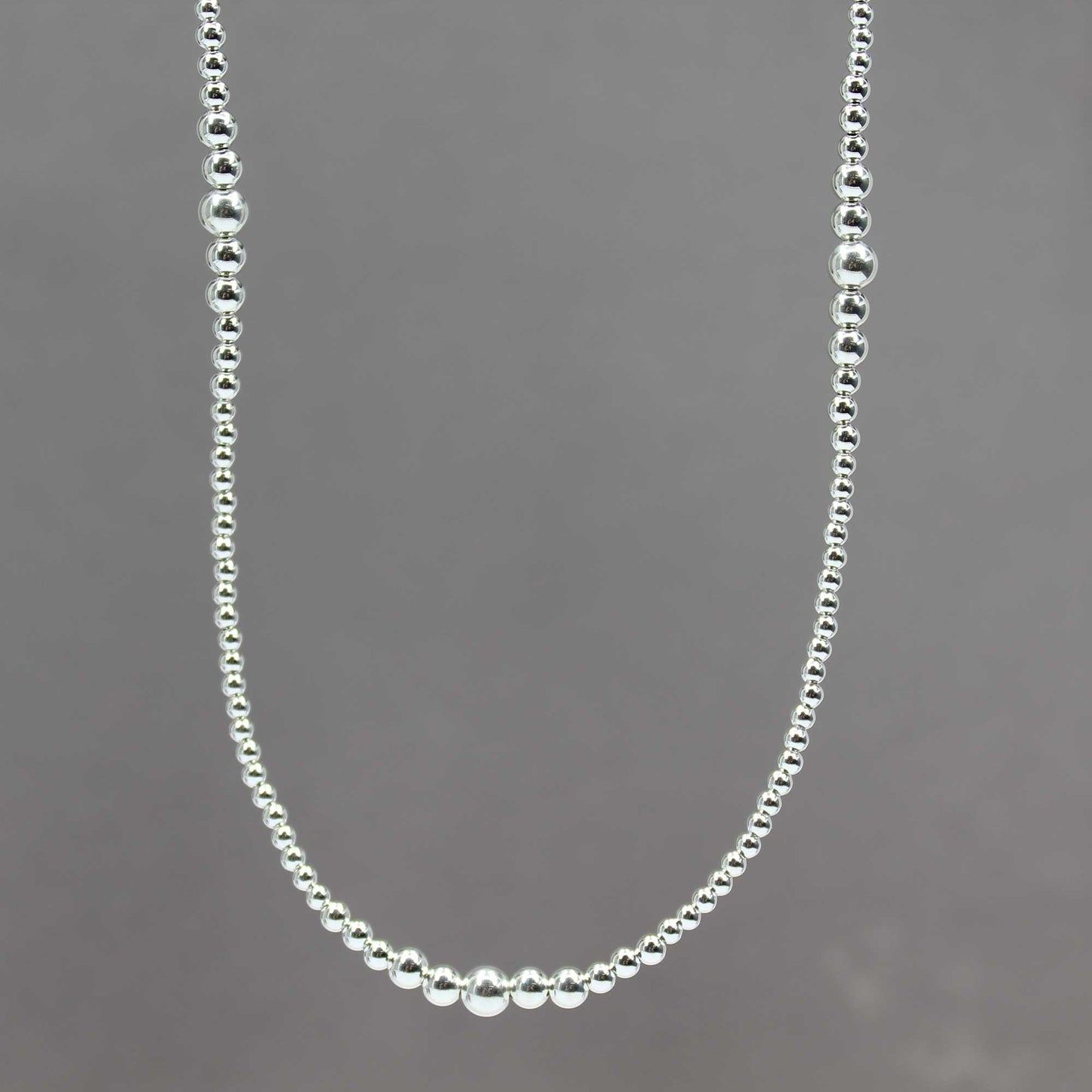 Sterling Silver Bead Necklace 34" Long Graduated Strand