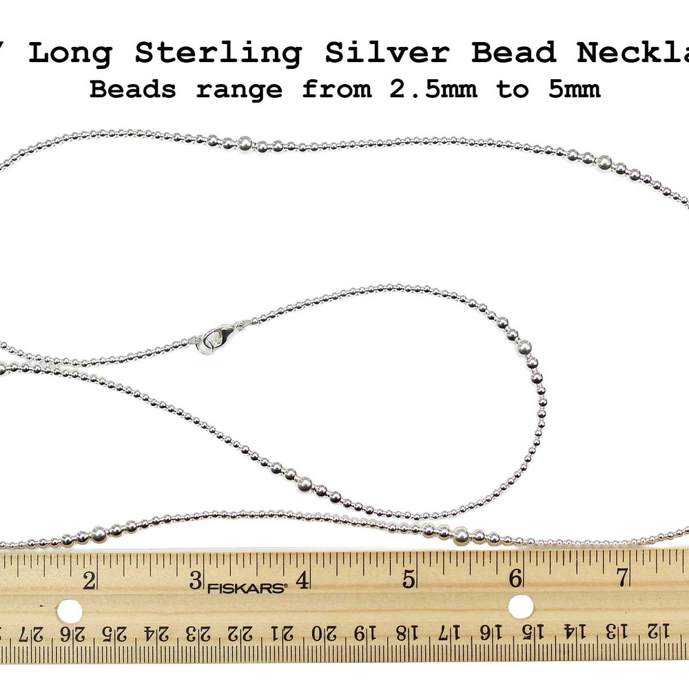 
                      
                        Sterling Silver Bead Necklace 34" Long Graduated Strand
                      
                    
