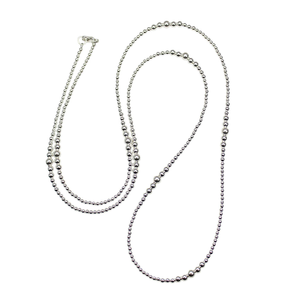 Sterling Silver Bead Necklace 34" Long Graduated Strand