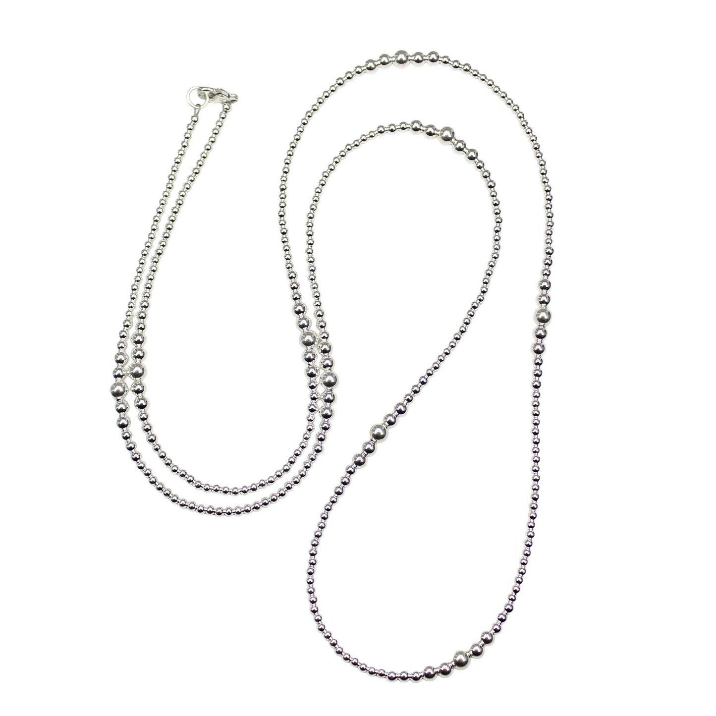 Sterling Silver Bead Necklace 34" Long Graduated Strand