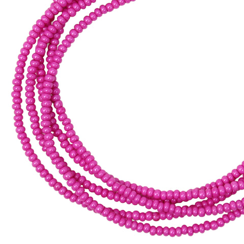 Magenta pink seed bead necklace with sterling silver clasp